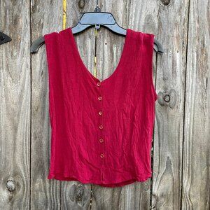 Red Crepe Sleeveless Top - Textured